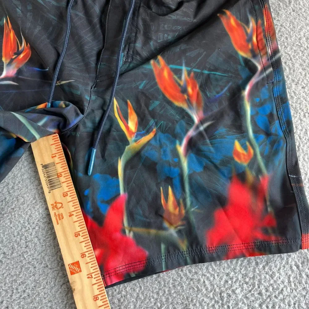 NEW American Eagle Board Shorts Mens Medium Black Red Floral‎ Swim Trunks Hawaii